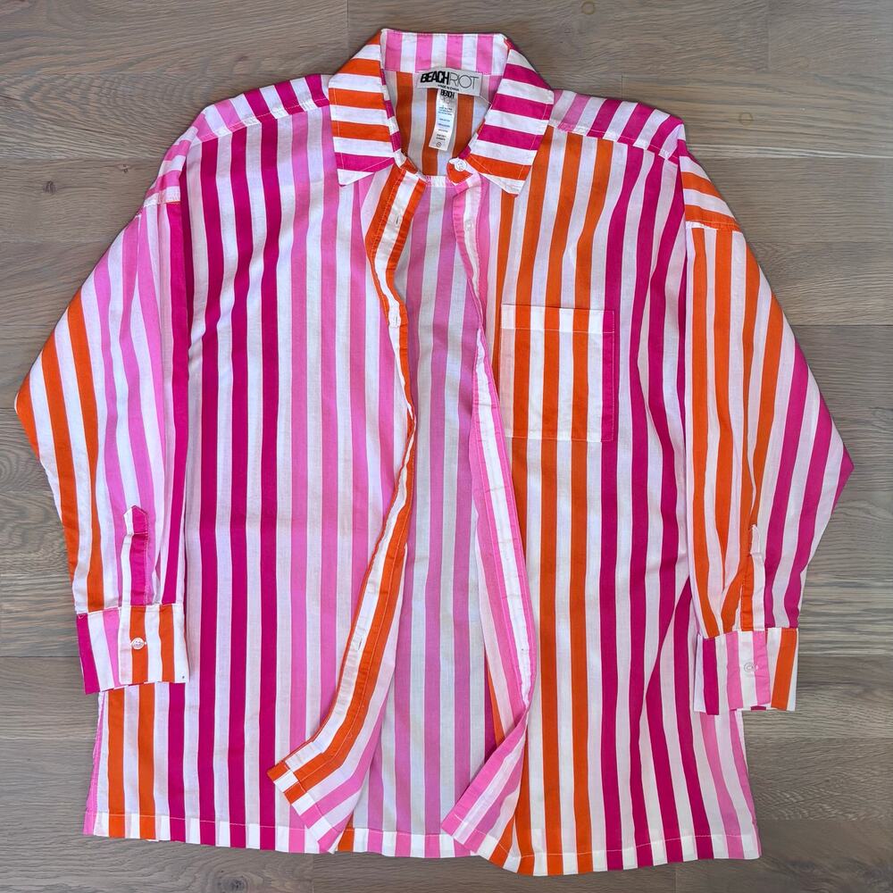 Beach Riot Alexa Button Down Top Swim Cover Sunset Stripe Womens Size L/XL - Picture 4 of 8